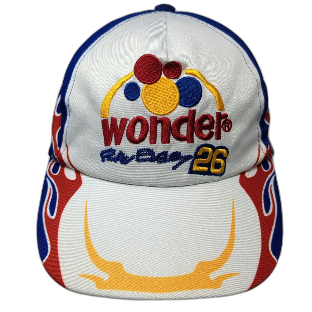 5 Panel White Hat One Size Wonder Racing 26 Flame Graphics Snapback Sponsor